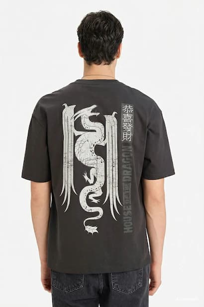 Boxy Fit Printed Crew Neck Short Sleeve T-Shirt