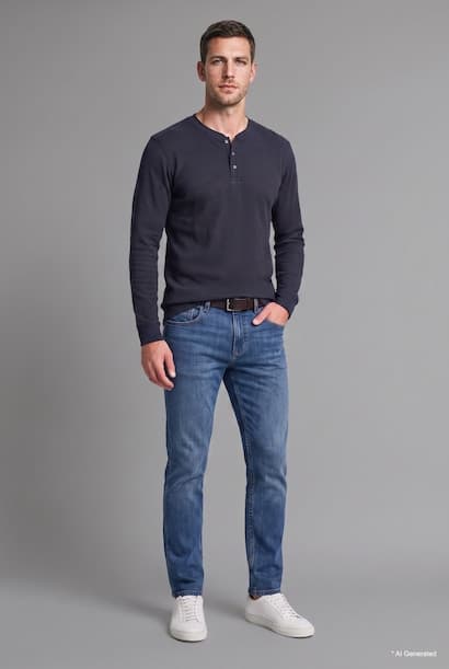 Slim Fit Waffle Cotton Henley Neck Long Sleeve T-Shirt