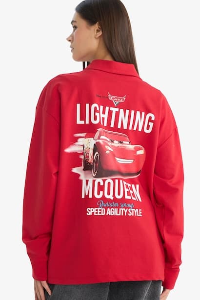 Cars Oversize Polo Collar Back Print Sweatshirt Knitwear