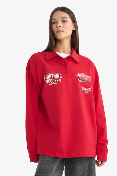 Cars Oversize Polo Collar Back Print Sweatshirt Knitwear (٣)