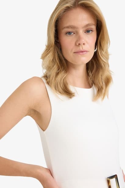 Crew Neck Poplin Sleeveless Maxi Dress (٣)