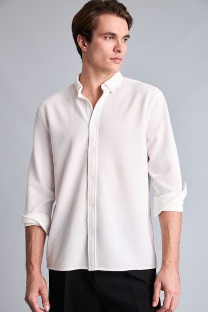 Regular Fit Polo Collar Long Sleeve Shirt
