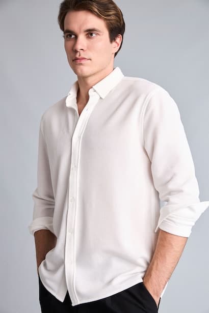 Regular Fit Polo Collar Long Sleeve Shirt (٣)