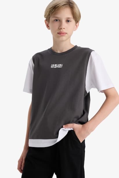 Boy Oversize Crew Neck Slogan Printed T-Shirt