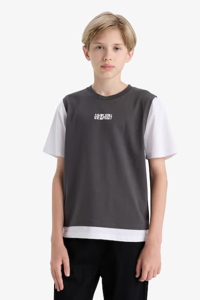 Boy Oversize Crew Neck Slogan Printed T-Shirt (٣)