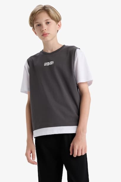 Boy Oversize Crew Neck Slogan Printed T-Shirt (٤)
