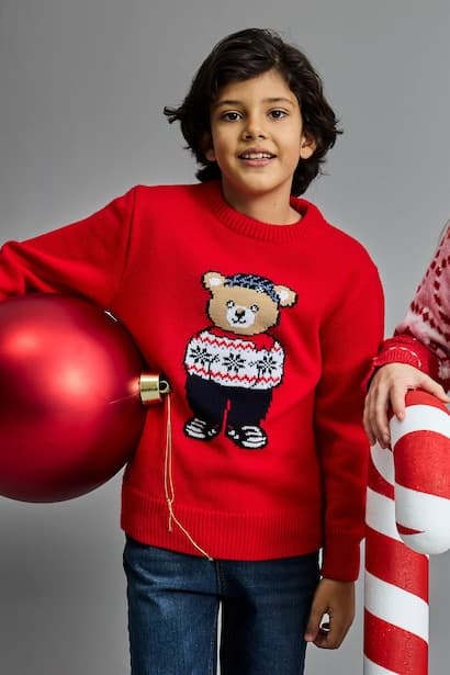 Boy Regular Fit Crew Neck Christmas Tricot Pullover