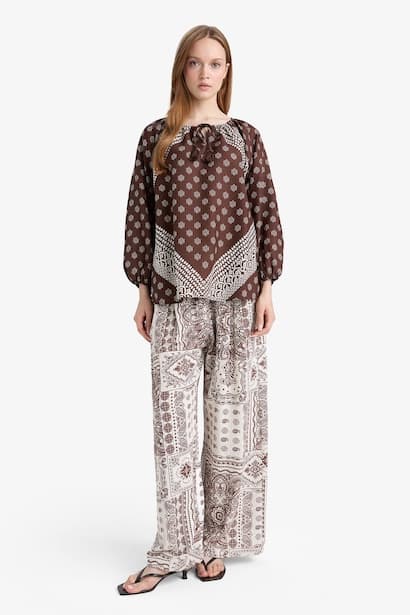 Wide Leg Linen Blend Trousers Modest