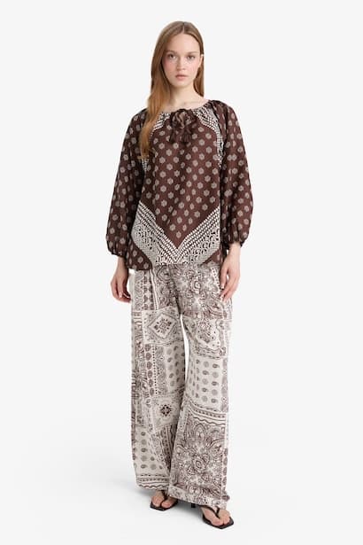 Wide Leg Linen Blend Trousers Modest (٣)