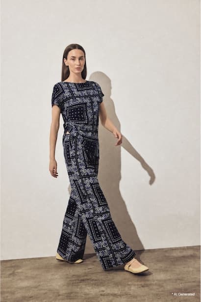 Wide Leg Linen Blend Patterned Trousers Modest