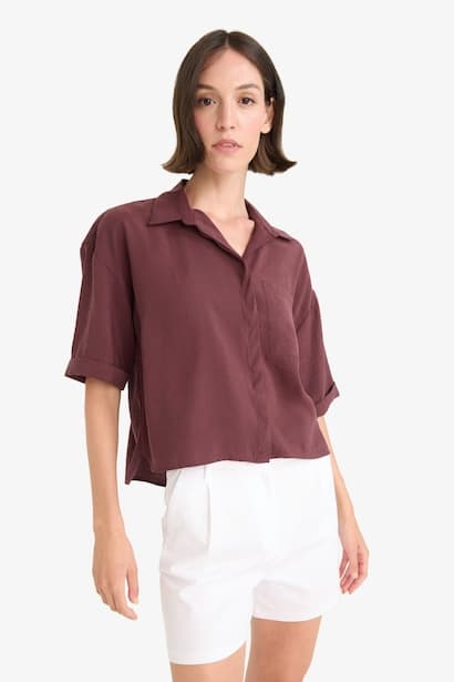 Loose Fit Shirt Collar modal Short Sleeve Shirt (٣)