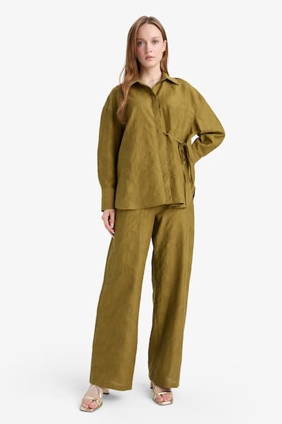 Regular Fit Elastic Waist Jacquard Trousers Modest