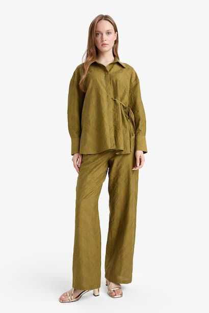 Regular Fit Elastic Waist Jacquard Trousers Modest (٣)