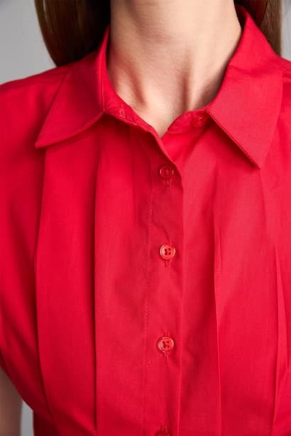Slim Fit Jacket Collar Poplin Short Sleeve Shirt (٤)