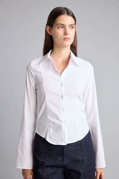 Slim Fit Poplin Long Sleeve Shirt (٣)