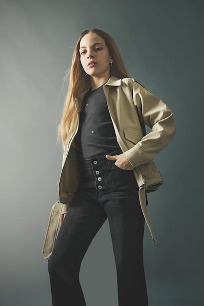 Girl Shirt Collar Jacket Trenchcoat (٣)