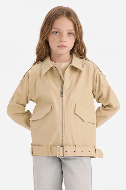 Girl Shirt Collar Jacket Trenchcoat (٤)
