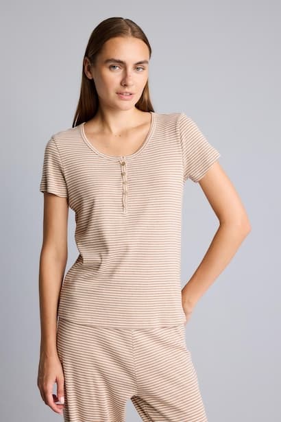 Regular Fit Striped Short Sleeve Button-Up Pajama Set Homewear Set (٣)
