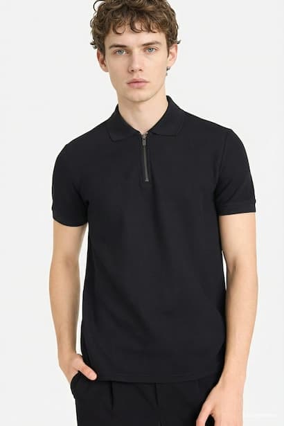Regular Fit Zip Collar Short Sleeve Polo T-Shirt