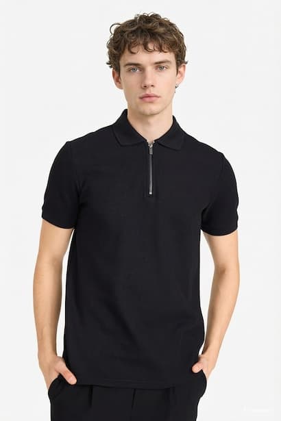 Regular Fit Zip Collar Short Sleeve Polo T-Shirt (3)