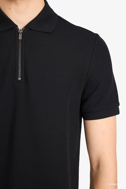 Regular Fit Zip Collar Short Sleeve Polo T-Shirt (4)