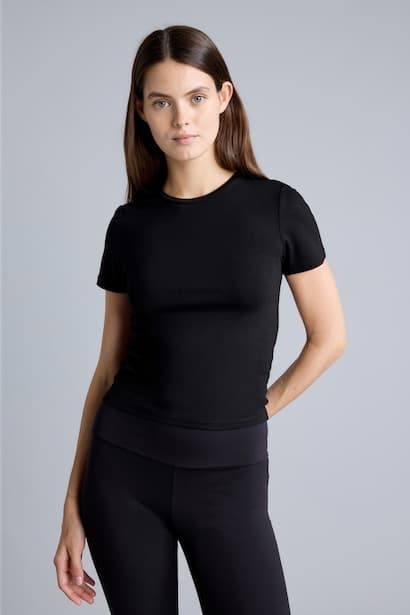 Basic Short Sleeve Stretch Fabric T-Shirt Homewear (٣)