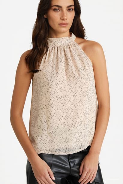 Regular Fit Halter Neck Chiffon Sleeveless Blouse