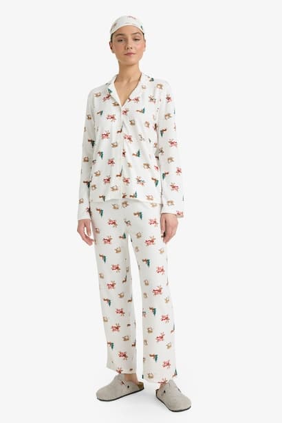 Regular Fit Long Sleeve 2 Piece Christmas Pyjamas Set Homewear Set