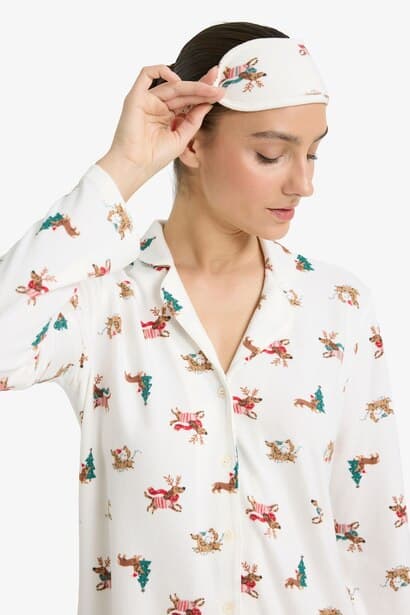 Regular Fit Long Sleeve 2 Piece Christmas Pyjamas Set Homewear Set (٤)