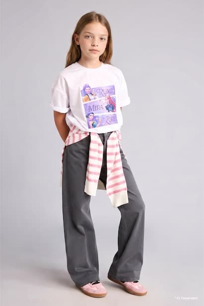 Girl Straight Wide Flare Fit Gabardine Trousers