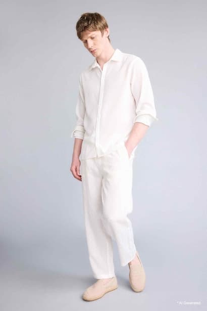 Relax Fit 100% Linen Trousers (٣)