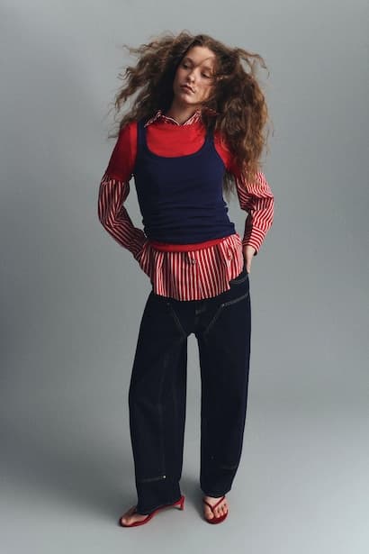 100% Cotton Barrel Fit High Waist Long Jeans