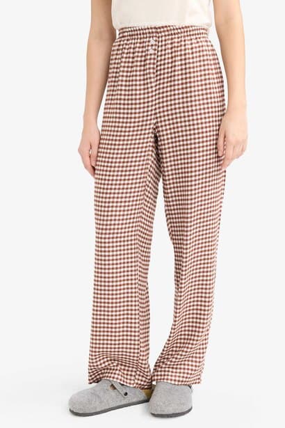 Regular Fit Long Checked Pyjamas Bottoms Homewear (٤)