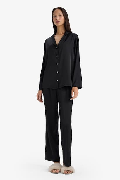 Regular Fit 2 piece Satin Pyjamas Set Homewear Set