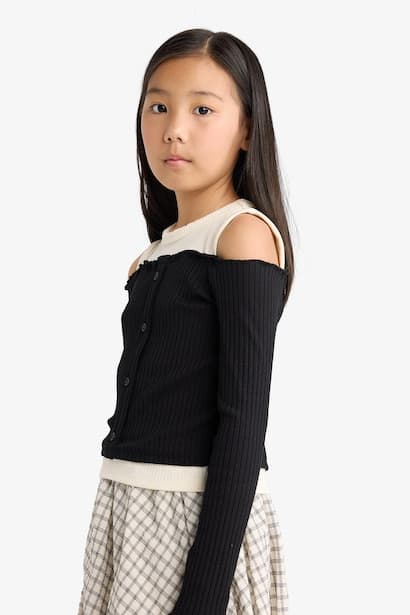 Girl Slim Fit Off Shoulder Ribbed Camisole T-Shirt (4)