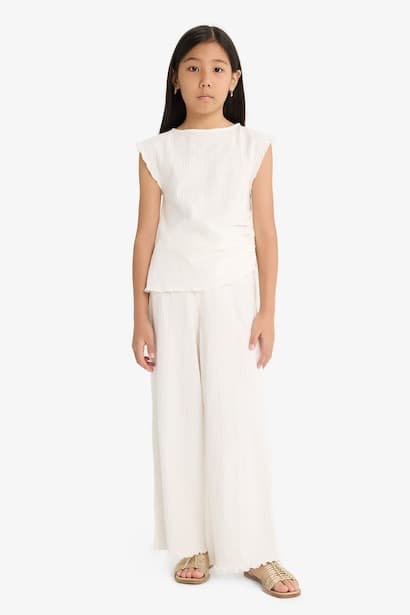 Girl Sleeveless Blouse Trousers 2 Piece Set