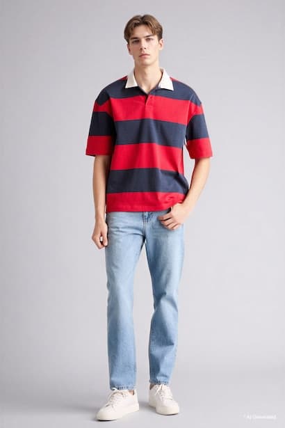Loose Fit Short Sleeve Polo T-shirt (4)