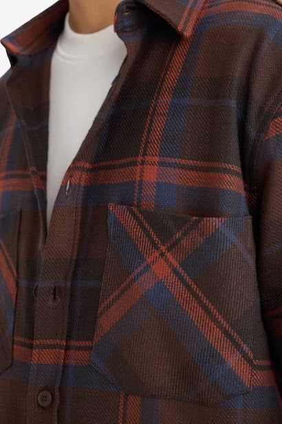 Regular Fit Polo Neck Plaid Flannel Long Sleeve Shirt (٤)