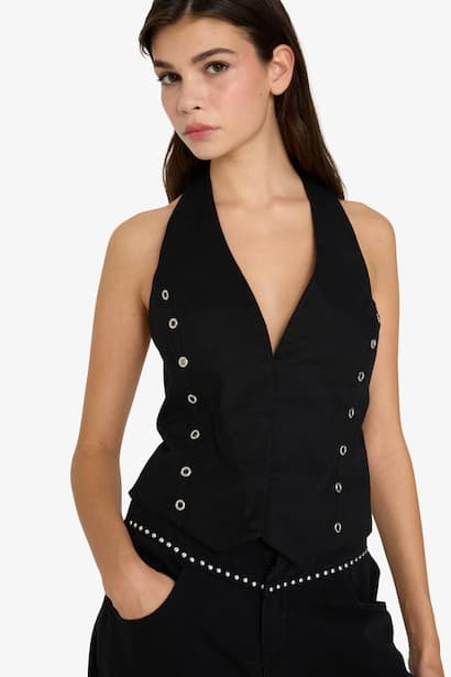 Halter Collar Gabardine Vest (٣)