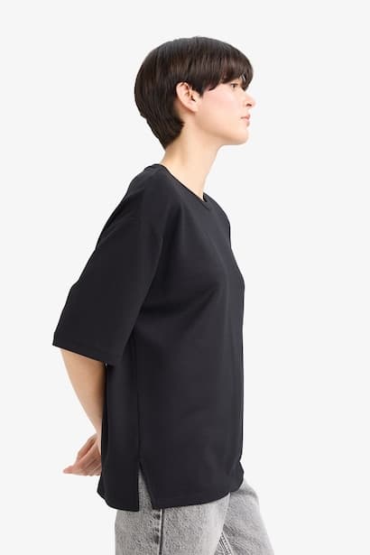 Relax Fit Crew Neck Basic Short Sleeve T-Shirt (٣)