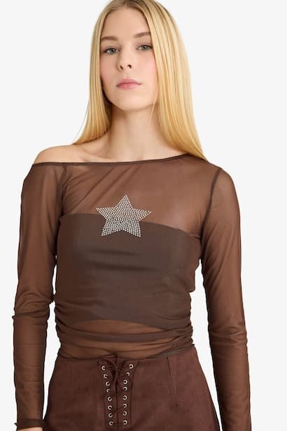 Slim Fit Tulle Long Sleeve T-Shirt