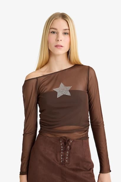 Slim Fit Tulle Long Sleeve T-Shirt (٣)