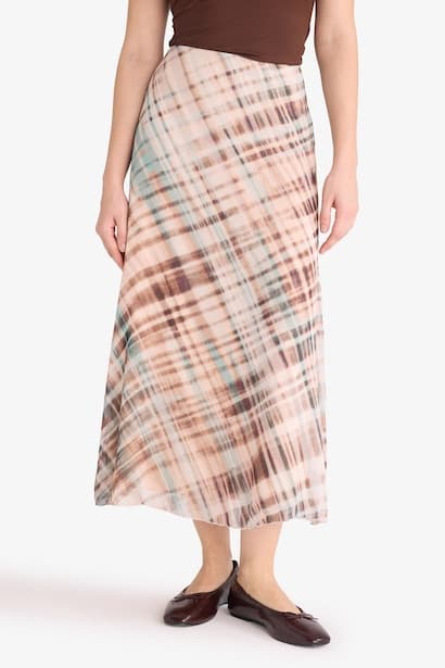 Pencil Skirt Printed Chiffon Lined Normal Waist Midi Skirt (٣)
