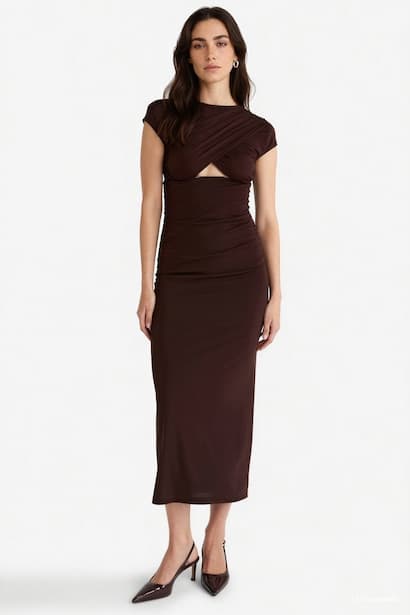 Crew Neck Short Sleeve Midi Dress (٣)