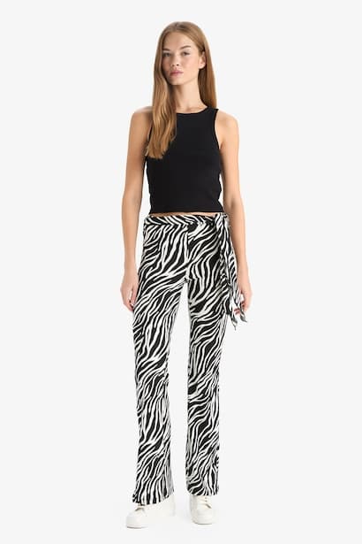 Fitted Zebra Print Flared Trousers