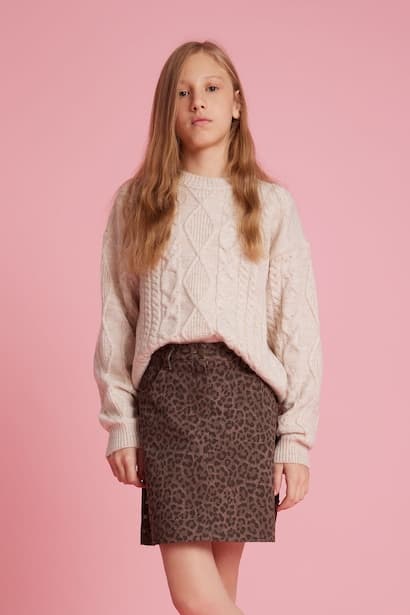 Girl Loose Fit Crew Neck Knit Pullover