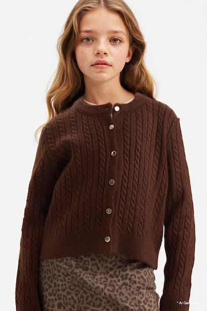 Girl Crew Neck Knit Cardigan