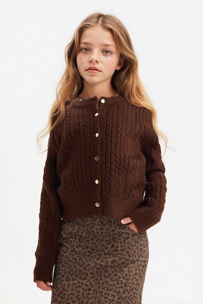 Girl Crew Neck Knit Cardigan (٣)