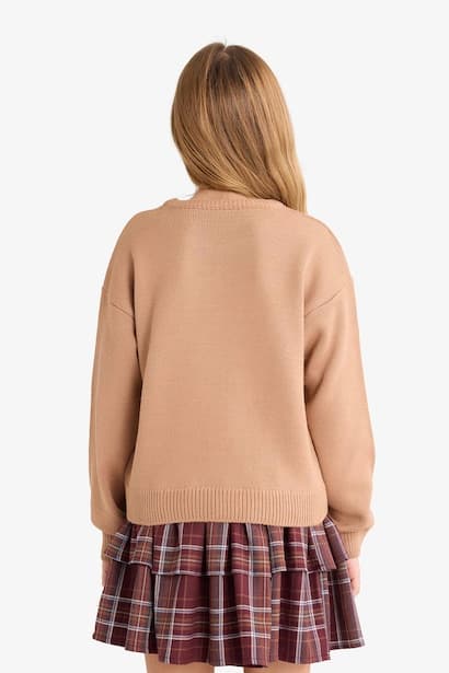 Girl Crew Neck Bear Printed Knit Pullover (٤)