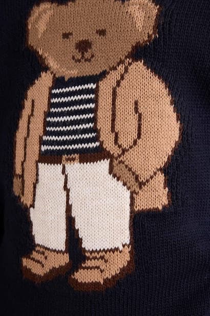 Girl Crew Neck Bear Printed Knit Pullover (٣)